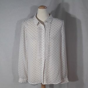 Halogen white blouse with navy blue polka dots